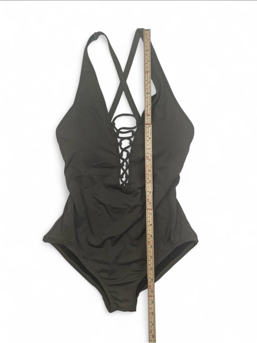 Michael Kors Olive Green Lace-Up One-Piece Swimsuit - Women Swim size 10, Summer - Picture 5 of 8